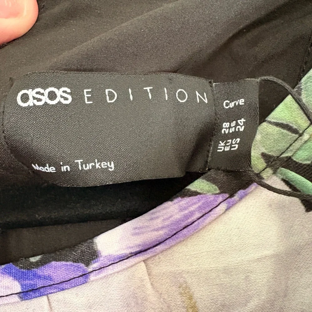 ASOS Edition Curve Floral Mini Dress Voluminous Sleeve Purple Black BNWT US 24 - Picture 8 of 9